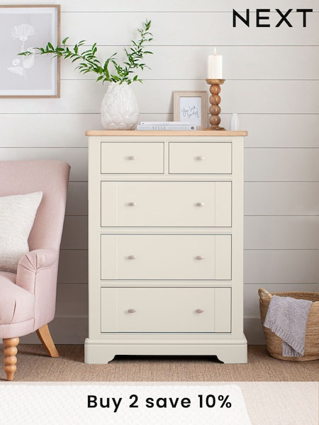 Chalk White Hampton Painted Oak Collection 5 Drawer Tall Chest Of Drawers (T71388) | £775