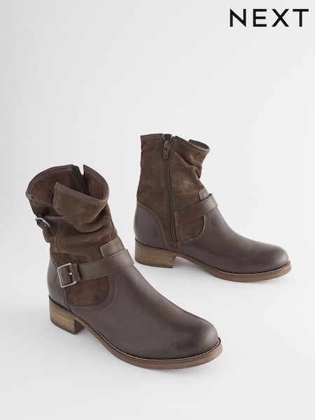 Brown Extra Wide Fit Forever Comfort® Leather Slouch Ankle Boots (T71673) | £68