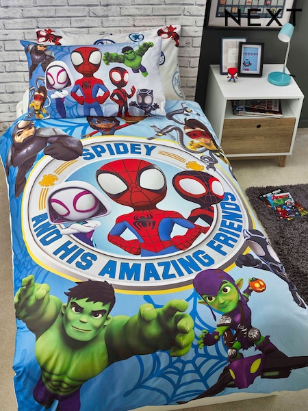 Spidey and His Amazing Friends Blue Reversible 100% Cotton Duvet Cover And Pillowcase Set (T71894) | £26 - £30