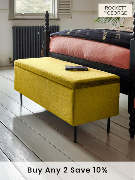 Rockett St George Luxe Needlecord Velvet Vintage Green Loren Storage Ottoman Bench (T72741) | £299