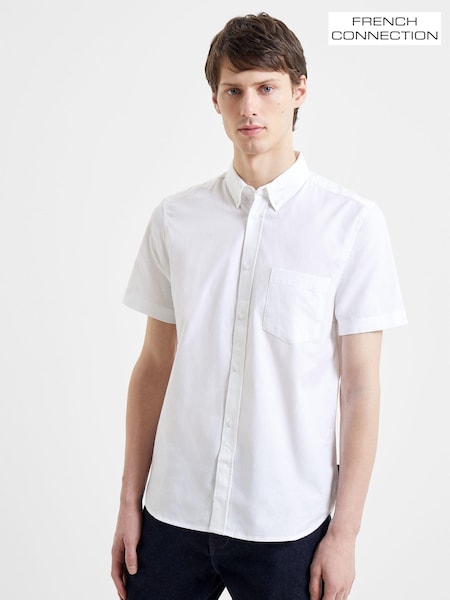 French Connection White Oxford 100% Cotton Short Sleeve Shirt (T72932) | £30