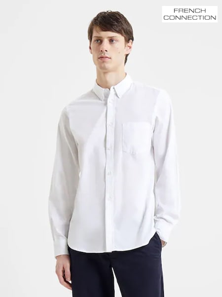 French Connection White Oxford 100% Cotton Long Sleeve Shirt (T72934) | £35