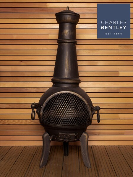 Charles Bentley Black Garden Open Bowl Mesh Cast Iron Steel Chiminea (T73175) | £140