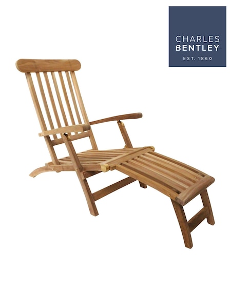 Charles Bentley Natural Garden Natural Outdoor Teak Steamer Chair Sun Lounger (T73218) | £220