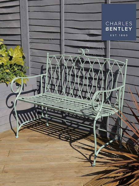 Charles Bentley Sage Green Decorative Garden Wrought Iron Bench (T73224) | £110