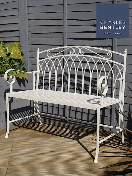 Charles Bentley Antique White Garden Wrought Iron Feminine Bench (T73226) | £110