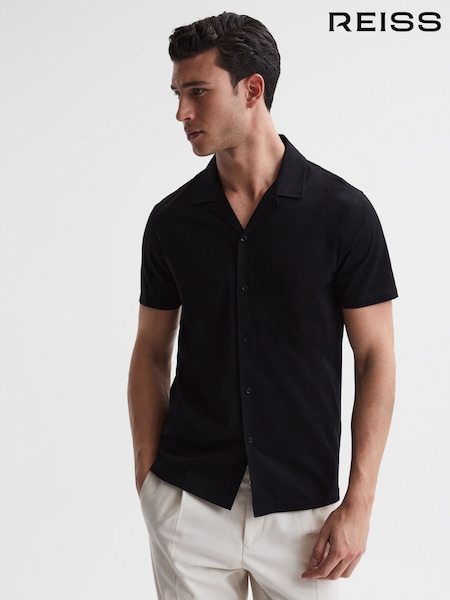 Reiss Black Caspa Mercerised 100% Cotton Jersey Cuban Collar Shirt (T74483) | £20