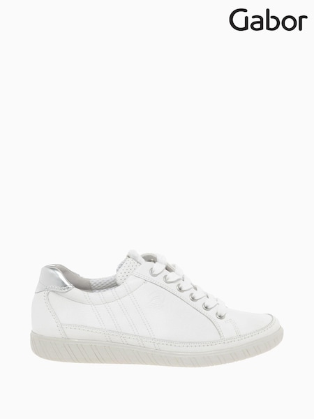 Gabor Womens White Amulet Argento Leather Trainers (T75928) | £90