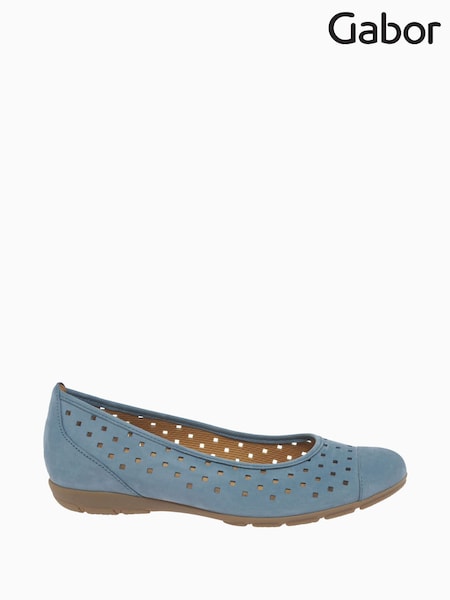 Gabor Womens Blue Ruffle Jeans Nubuck Ballerina Shoes (T75930) | £80