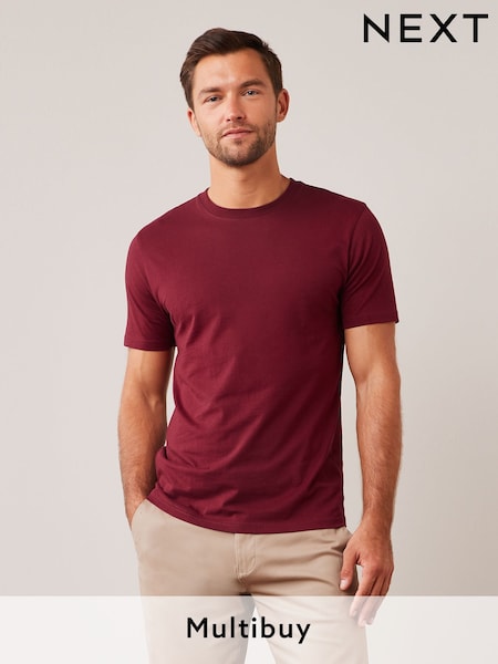 Red Burgundy Slim Fit Essential Crew Neck Cotton T-Shirt (T76446) | £8