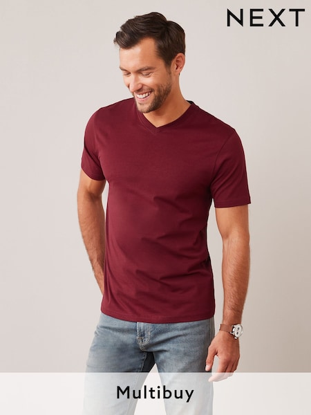 Burgundy Red Regular Fit Essential V-Neck T-Shirt (T76448) | £8
