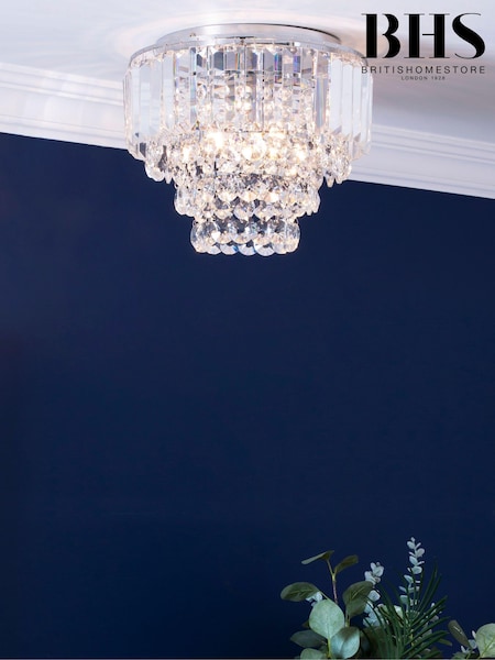 BHS Silver Paladina Crystal Flush Ceiling Fitting Ceiling Light (T76759) | £110