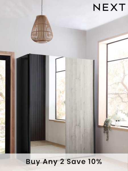 Grey Bronx Oak 1.5m Sliding Effect Semi Fitted Mirrored Wardrobe (T76990) | £899