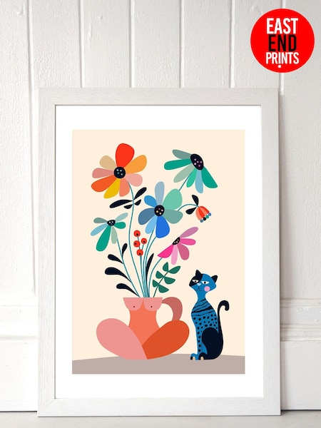 East End Prints Cream Cat and Daisy Print by Rachel Lee (T77160) | £50 - £130