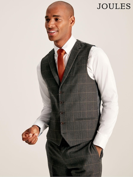 Joules Green Window Pane Check Suit Waistcoat (T78466) | £15