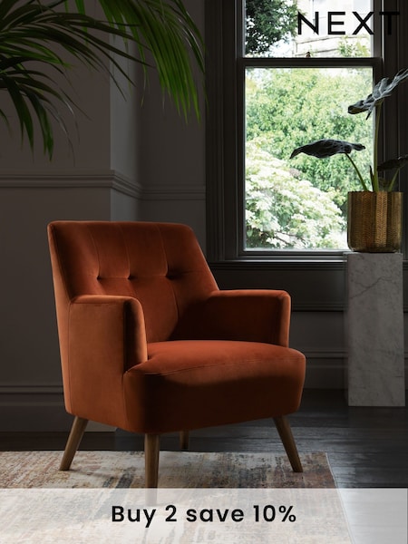 Soft Velvet Rust Brown Carter Armchair (T81768) | £250
