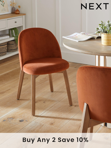 Set of 2 Soft Velvet Rust Preston Dark Wood Leg Dining Chairs (T82334) | £250