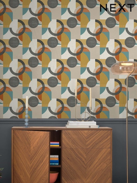 Orange Retro Geometric Shapes 10M Wallpaper (T82551) | £34
