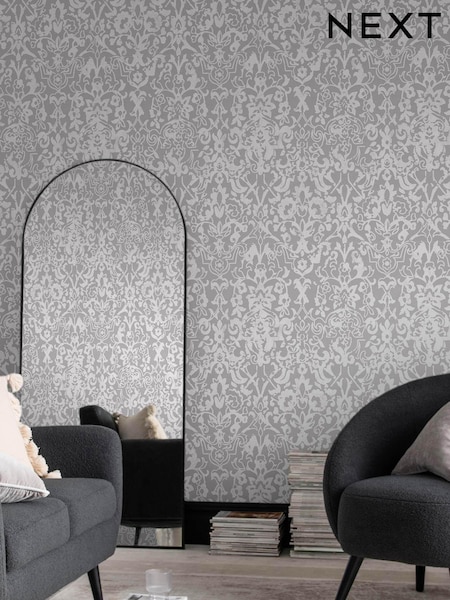 Grey Majestic Damask 10M Wallpaper (T82775) | £36