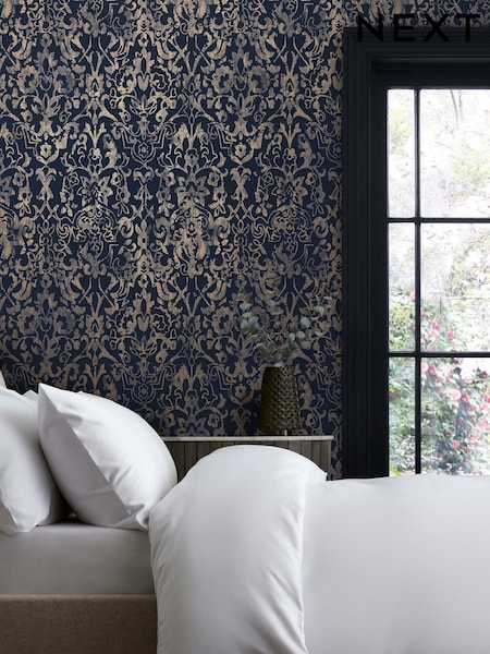 Blue Majestic Damask 10M Wallpaper (T82776) | £36