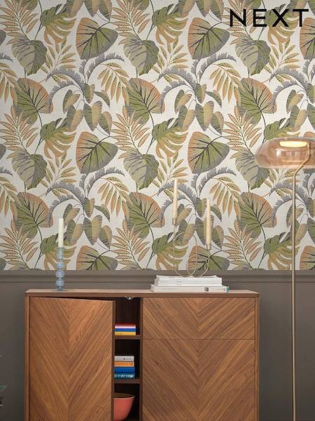Orange Jungle Leaves 10M Wallpaper (T82778) | £34
