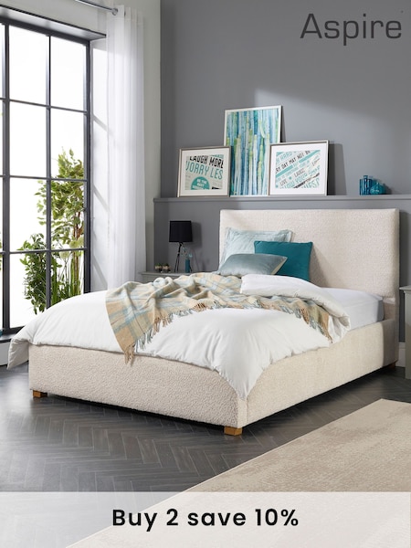 Aspire Furniture Cream Bouclé Upholstered Garland End Lift Ottoman Storage Bed (T83044) | £605 - £900