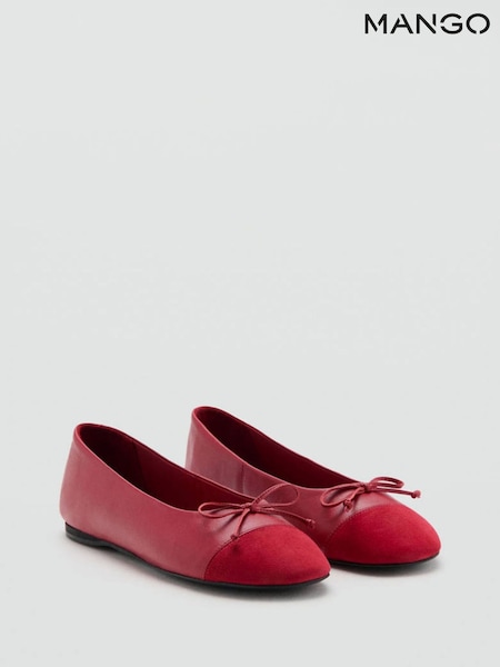 Red - Mango Leather Slip On Ballet Flats