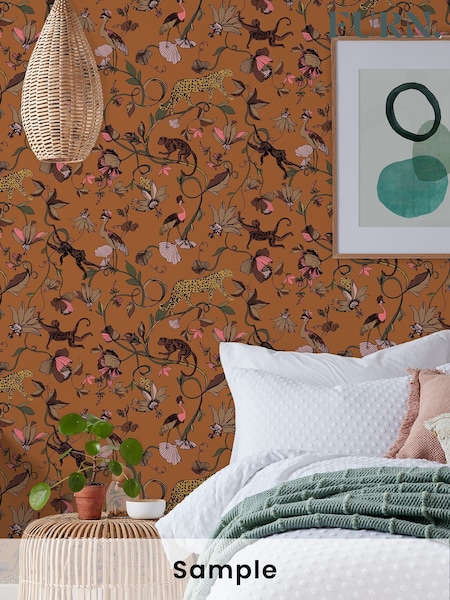 furn. Orange Exotic Wildlings Tropical Wallpaper (T85326) | £19