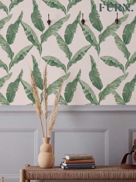 Furn Green/Blush Plantain Botanical Wallpaper (T85333) | £12