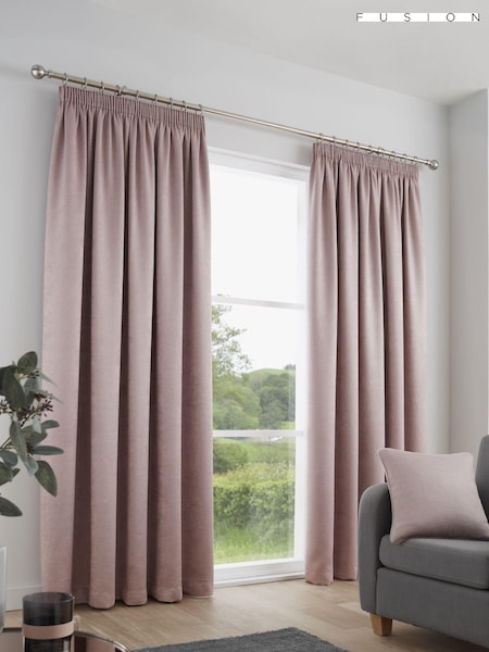 Fusion Blush Pink Galaxy Room Darkening Woven Pair of Pencil Pleat Curtains (T86429) | £22 - £65