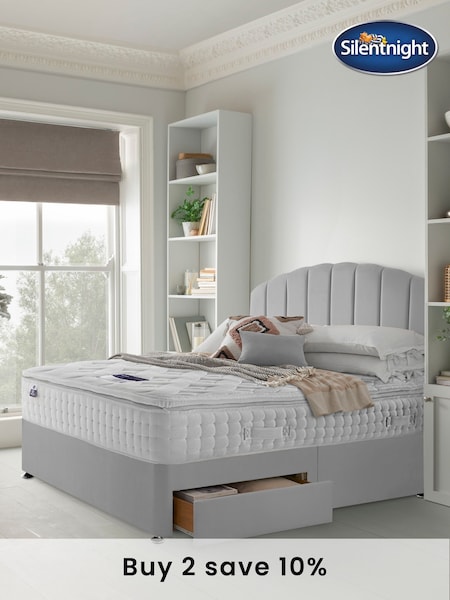 Silentnight Grey Mirapocket 2800 Memory Pillow Top Mattress and 2 Drawer Divan Base Bed Set (T88367) | £755 - £1,270
