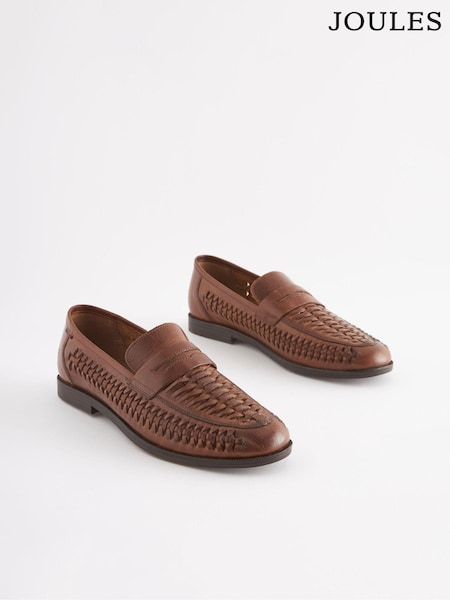 Joules Tan Brown Leather Weave Loafers (T88757) | £65