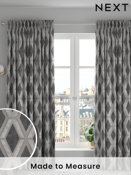 Charcoal Grey Collection Luxe Heavyweight Geometric Cut Velvet Made To Measure Curtains (T89646) | £137
