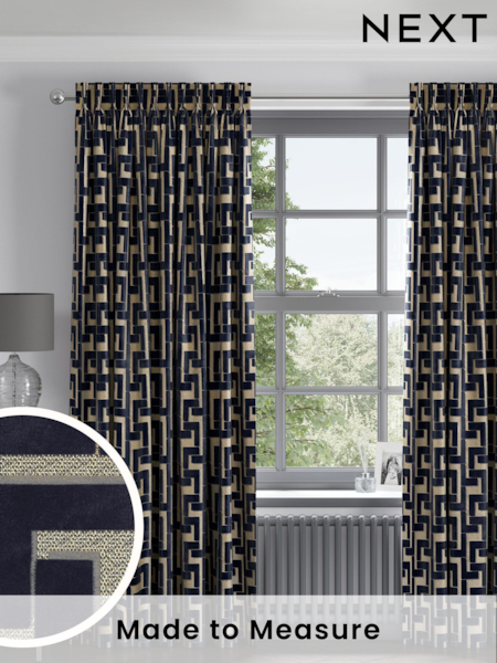 Blue Luxe Fretwork Made to Measure Curtains (T89649) | £137