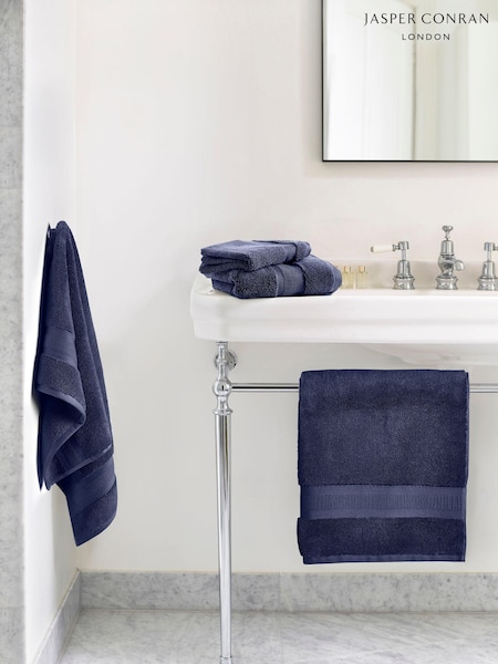 Jasper Conran London Navy Blue Zero Twist Lightweight Soft Fast Drying 100% Cotton Towel (T89718) | £15 - £40