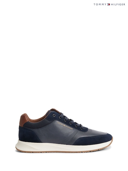 Blue - Regular Tommy Hilfiger Suede Mixed Texture Trainers