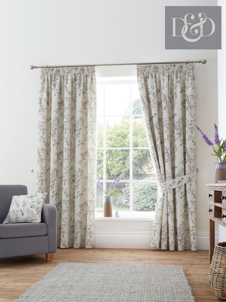 Dreams & Drapes Purple Jazmine Pencil Pleat 100% Cotton Curtains (T90082) | £22 - £65