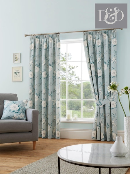 D&D Blue Eve Pencil Pleat 100% Cotton Curtains (T90085) | £22 - £65