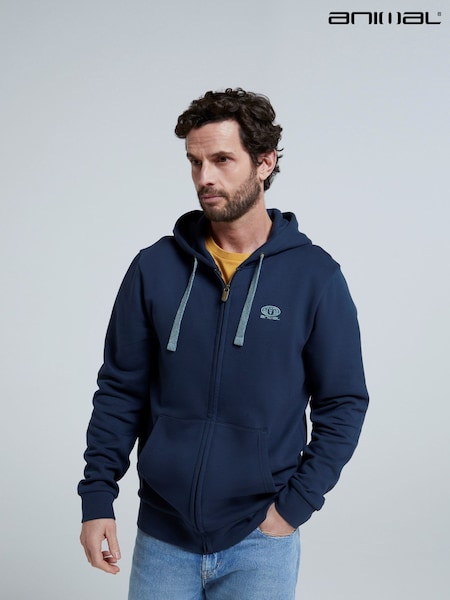 Animal Blue Mens Woody Zip 100% Cotton Hoodie (T90499) | £25