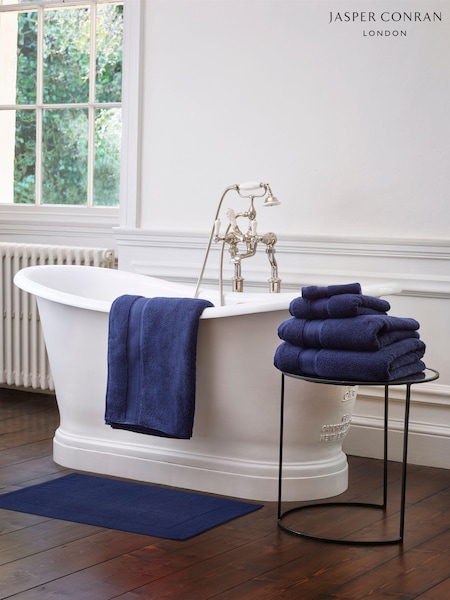 Jasper Conran London Navy Blue Soft Velvety Tufted Turkish 100% Cotton Bath Mat (T90909) | £30