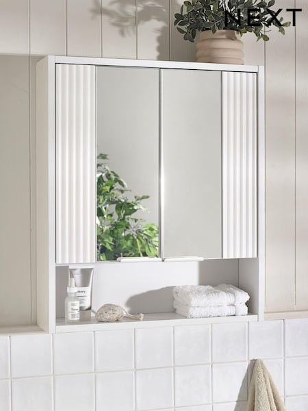 White Garda Textured Mirrored Double Wall Cabinet (T90939) | £100
