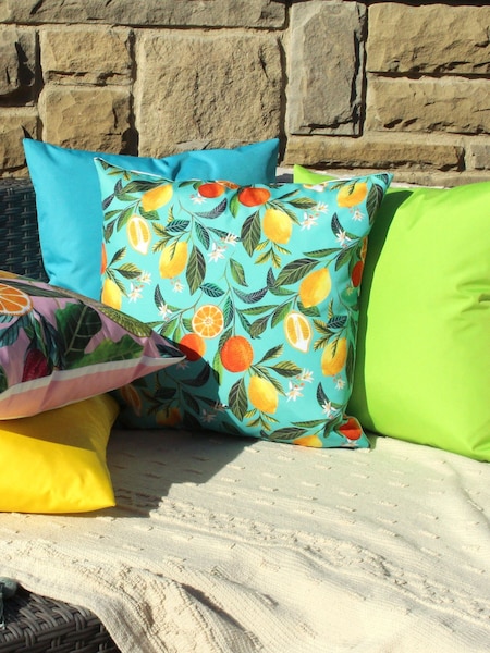Evans Lichfield Blue Orange Blossom Water Resistant Outdoor Cushion (T91718) | £19