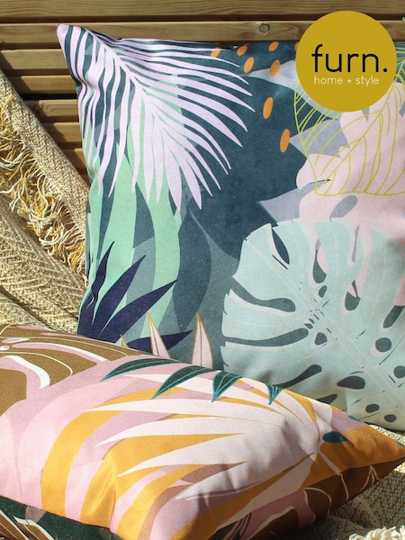 furn. Blush Pink Leafy Water Resistant Outdoor Cushion (T91723) | £15