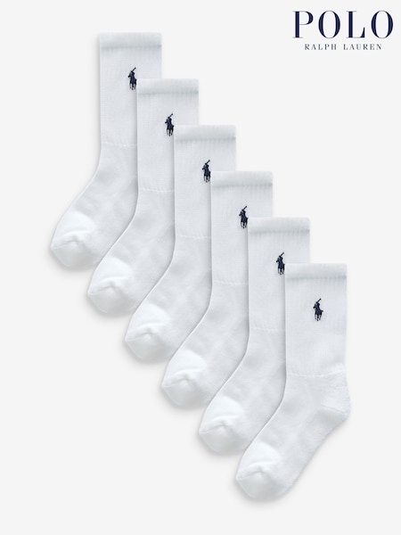 Polo Ralph Lauren White Boys Logo 100% Cotton Socks 6 Pack (T92233) | £12 - £22