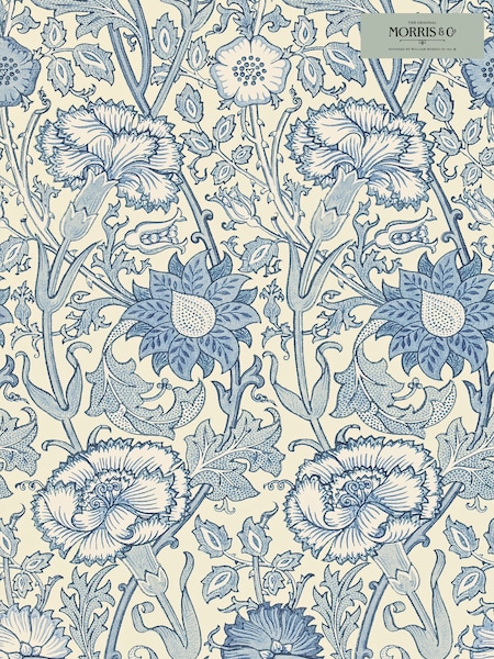 Morris & Co. Blue Pink Rose Wallpaper (T93378) | £1