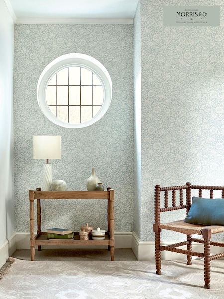 Morris & Co. Blue Mallow Wallpaper (T93382) | £1