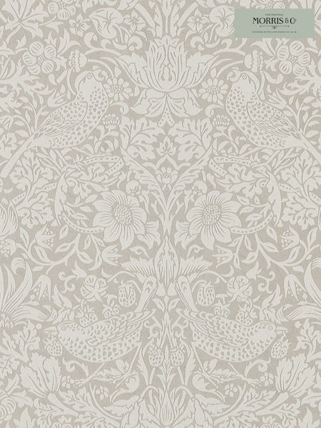 Morris & Co. Silver Pure Strawberry Thief Wallpaper (T93396) | £1