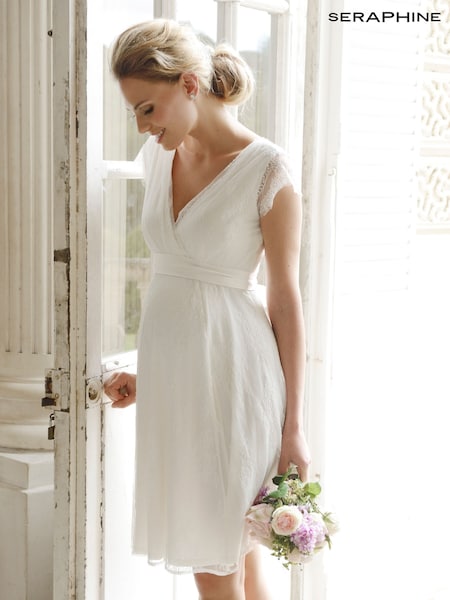 Seraphine White Short Lace V-Neck Maternity Wedding Dress (T95243) | £259