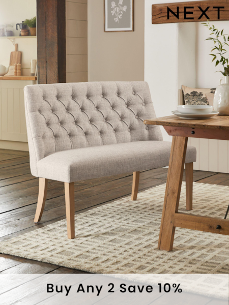 Chunky Weave Mid Natural Wolton Collection Luxe High Back Button Dining Bench (T99271) | £399