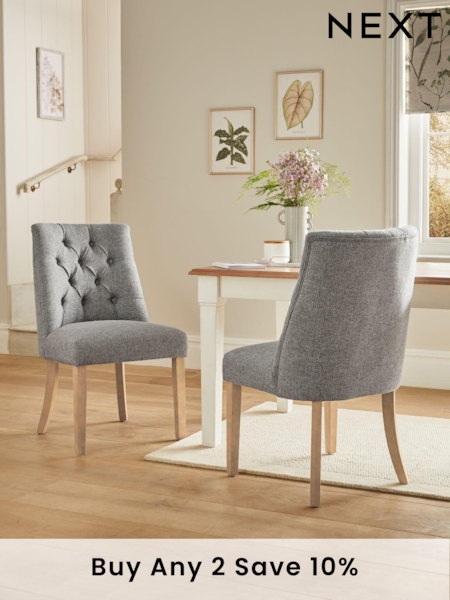 Set of 2 Chunky Weave Mid Grey Wolton Light Wood Leg Collection Luxe Button Dining Chairs (T99530) | £370